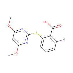 COc1cc(OC)nc(Sc2cccc(I)c2C(=O)O)n1 ZINC000081952191