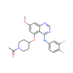 COc1cc(OC2CCN(C(C)=O)CC2)c2c(Nc3ccc(F)c(Cl)c3)ncnc2c1 ZINC000028571869