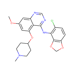 COc1cc(OC2CCN(C)CC2)c2c(Nc3c(Cl)ccc4c3OCO4)ncnc2c1 ZINC000014949400