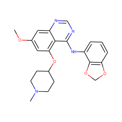 COc1cc(OC2CCN(C)CC2)c2c(Nc3cccc4c3OCO4)ncnc2c1 ZINC000014949415