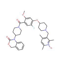 COc1cc(OC2CCN(Cc3c(C)cc(C)[n+]([O-])c3C)CC2)c(F)cc1C(=O)N1CCC(N2C(=O)OCc3ccccc32)CC1 ZINC000026267814