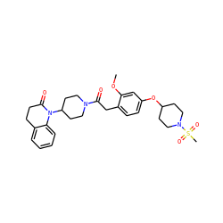 COc1cc(OC2CCN(S(C)(=O)=O)CC2)ccc1CC(=O)N1CCC(N2C(=O)CCc3ccccc32)CC1 ZINC000084587960