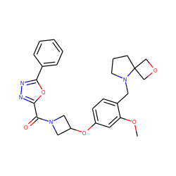 COc1cc(OC2CN(C(=O)c3nnc(-c4ccccc4)o3)C2)ccc1CN1CCCC12COC2 ZINC000169701435