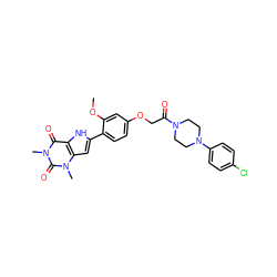 COc1cc(OCC(=O)N2CCN(c3ccc(Cl)cc3)CC2)ccc1-c1cc2c([nH]1)c(=O)n(C)c(=O)n2C ZINC000029058773