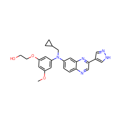 COc1cc(OCCO)cc(N(CC2CC2)c2ccc3ncc(-c4cn[nH]c4)nc3c2)c1 ZINC000204167924