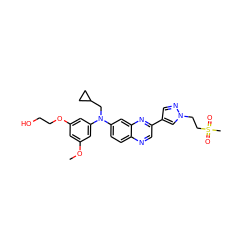 COc1cc(OCCO)cc(N(CC2CC2)c2ccc3ncc(-c4cnn(CCS(C)(=O)=O)c4)nc3c2)c1 ZINC000204146075