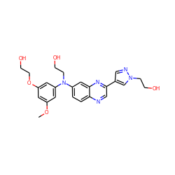 COc1cc(OCCO)cc(N(CCO)c2ccc3ncc(-c4cnn(CCO)c4)nc3c2)c1 ZINC000204147464