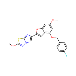 COc1cc(OCc2ccc(F)cc2)c2cc(-c3cn4nc(OC)sc4n3)oc2c1 ZINC000653676832