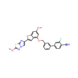 COc1cc(OCc2cccc(-c3ccc(C#N)c(F)c3)c2)c2cc(-c3cn4nc(OC)sc4n3)oc2c1 ZINC000205762848