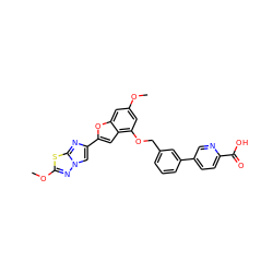 COc1cc(OCc2cccc(-c3ccc(C(=O)O)nc3)c2)c2cc(-c3cn4nc(OC)sc4n3)oc2c1 ZINC000205714215