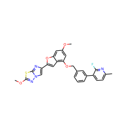 COc1cc(OCc2cccc(-c3ccc(C)nc3F)c2)c2cc(-c3cn4nc(OC)sc4n3)oc2c1 ZINC000653663554