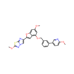 COc1cc(OCc2cccc(-c3ccc(OC)nc3)c2)c2cc(-c3cn4nc(OC)sc4n3)oc2c1 ZINC000144518133