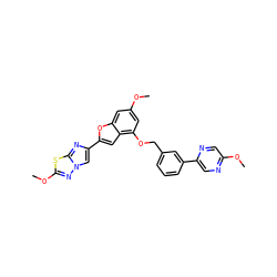 COc1cc(OCc2cccc(-c3cnc(OC)cn3)c2)c2cc(-c3cn4nc(OC)sc4n3)oc2c1 ZINC000144518346