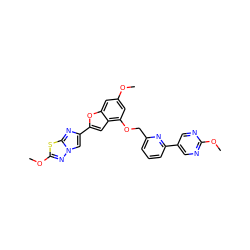 COc1cc(OCc2cccc(-c3cnc(OC)nc3)n2)c2cc(-c3cn4nc(OC)sc4n3)oc2c1 ZINC000144521084