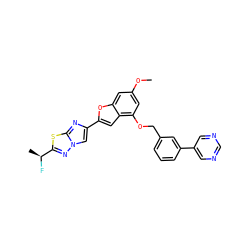 COc1cc(OCc2cccc(-c3cncnc3)c2)c2cc(-c3cn4nc([C@H](C)F)sc4n3)oc2c1 ZINC000144516657