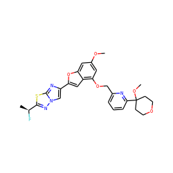 COc1cc(OCc2cccc(C3(OC)CCOCC3)n2)c2cc(-c3cn4nc([C@H](C)F)sc4n3)oc2c1 ZINC000144523435