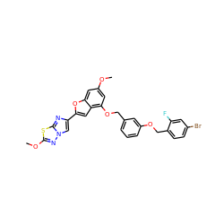 COc1cc(OCc2cccc(OCc3ccc(Br)cc3F)c2)c2cc(-c3cn4nc(OC)sc4n3)oc2c1 ZINC000653765527