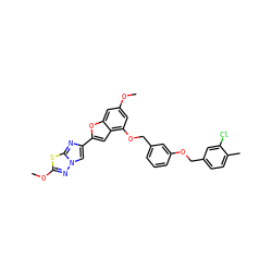 COc1cc(OCc2cccc(OCc3ccc(C)c(Cl)c3)c2)c2cc(-c3cn4nc(OC)sc4n3)oc2c1 ZINC000653667734