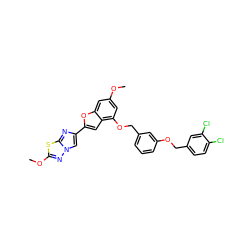 COc1cc(OCc2cccc(OCc3ccc(Cl)c(Cl)c3)c2)c2cc(-c3cn4nc(OC)sc4n3)oc2c1 ZINC000653668861