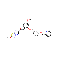 COc1cc(OCc2cccc(OCc3cccc(C)n3)c2)c2cc(-c3cn4nc(OC)sc4n3)oc2c1 ZINC000653678240