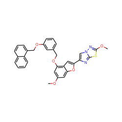 COc1cc(OCc2cccc(OCc3cccc4ccccc34)c2)c2cc(-c3cn4nc(OC)sc4n3)oc2c1 ZINC000653681022