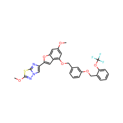 COc1cc(OCc2cccc(OCc3ccccc3OC(F)(F)F)c2)c2cc(-c3cn4nc(OC)sc4n3)oc2c1 ZINC000653666911