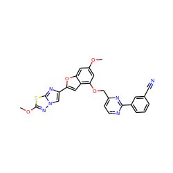 COc1cc(OCc2ccnc(-c3cccc(C#N)c3)n2)c2cc(-c3cn4nc(OC)sc4n3)oc2c1 ZINC000205737190