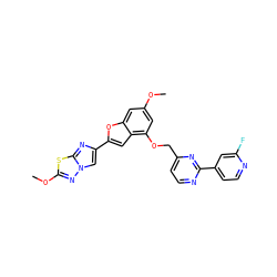 COc1cc(OCc2ccnc(-c3ccnc(F)c3)n2)c2cc(-c3cn4nc(OC)sc4n3)oc2c1 ZINC000205728868