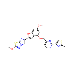 COc1cc(OCc2ccnc(-c3csc(C)n3)n2)c2cc(-c3cn4nc(OC)sc4n3)oc2c1 ZINC000205737240