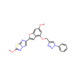 COc1cc(OCc2cn(-c3ccccc3)nn2)c2cc(-c3cn4nc(OC)sc4n3)oc2c1 ZINC000205763003