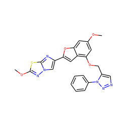 COc1cc(OCc2cnnn2-c2ccccc2)c2cc(-c3cn4nc(OC)sc4n3)oc2c1 ZINC000205663540