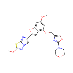 COc1cc(OCc2coc(N3CCOCC3)n2)c2cc(-c3cn4nc(OC)sc4n3)oc2c1 ZINC000205696066