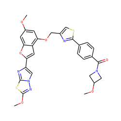 COc1cc(OCc2csc(-c3ccc(C(=O)N4CC(OC)C4)cc3)n2)c2cc(-c3cn4nc(OC)sc4n3)oc2c1 ZINC000653682146