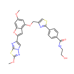 COc1cc(OCc2csc(-c3ccc(C(=O)NCCO)cc3)n2)c2cc(-c3cn4nc(OC)sc4n3)oc2c1 ZINC000653682153