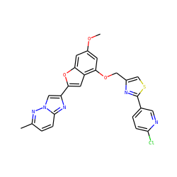 COc1cc(OCc2csc(-c3ccc(Cl)nc3)n2)c2cc(-c3cn4nc(C)ccc4n3)oc2c1 ZINC000653666172