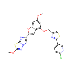 COc1cc(OCc2csc(-c3ccc(Cl)nc3)n2)c2cc(-c3cn4nc(OC)sc4n3)oc2c1 ZINC000653670662