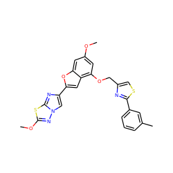 COc1cc(OCc2csc(-c3cccc(C)c3)n2)c2cc(-c3cn4nc(OC)sc4n3)oc2c1 ZINC000143130821