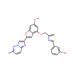 COc1cc(OCc2csc(-c3cccc(O)c3)n2)c2cc(-c3cn4nc(C)ccc4n3)oc2c1 ZINC000653681804