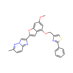 COc1cc(OCc2csc(-c3ccccc3)n2)c2cc(-c3cn4nc(C)ccc4n3)oc2c1 ZINC000216139635