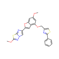 COc1cc(OCc2csc(-c3ccccc3)n2)c2cc(-c3cn4nc(OC)sc4n3)oc2c1 ZINC000205381433