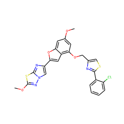 COc1cc(OCc2csc(-c3ccccc3Cl)n2)c2cc(-c3cn4nc(OC)sc4n3)oc2c1 ZINC000143128801