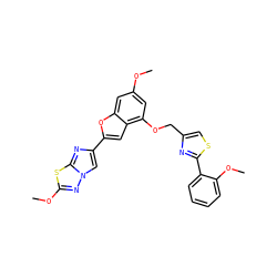 COc1cc(OCc2csc(-c3ccccc3OC)n2)c2cc(-c3cn4nc(OC)sc4n3)oc2c1 ZINC000143129926