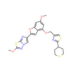 COc1cc(OCc2csc(C3CCSCC3)n2)c2cc(-c3cn4nc(OC)sc4n3)oc2c1 ZINC000653685699