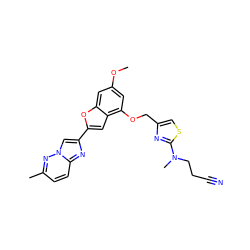 COc1cc(OCc2csc(N(C)CCC#N)n2)c2cc(-c3cn4nc(C)ccc4n3)oc2c1 ZINC000653684258