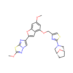 COc1cc(OCc2csc(N3C[C@@H]4CC[C@H](C3)O4)n2)c2cc(-c3cn4nc(OC)sc4n3)oc2c1 ZINC000143224079