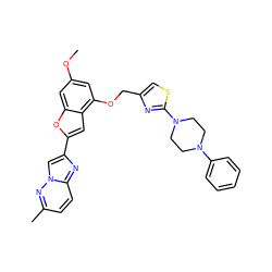 COc1cc(OCc2csc(N3CCN(c4ccccc4)CC3)n2)c2cc(-c3cn4nc(C)ccc4n3)oc2c1 ZINC000653675525