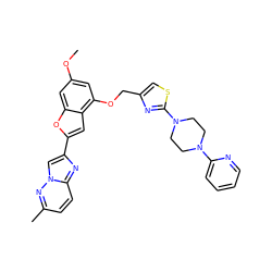 COc1cc(OCc2csc(N3CCN(c4ccccn4)CC3)n2)c2cc(-c3cn4nc(C)ccc4n3)oc2c1 ZINC000653668780