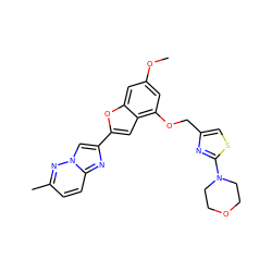 COc1cc(OCc2csc(N3CCOCC3)n2)c2cc(-c3cn4nc(C)ccc4n3)oc2c1 ZINC000653661723