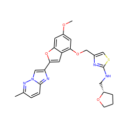 COc1cc(OCc2csc(NC[C@@H]3CCCO3)n2)c2cc(-c3cn4nc(C)ccc4n3)oc2c1 ZINC000653679168