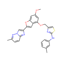 COc1cc(OCc2csc(Nc3cccc(C)c3)n2)c2cc(-c3cn4nc(C)ccc4n3)oc2c1 ZINC000653669550